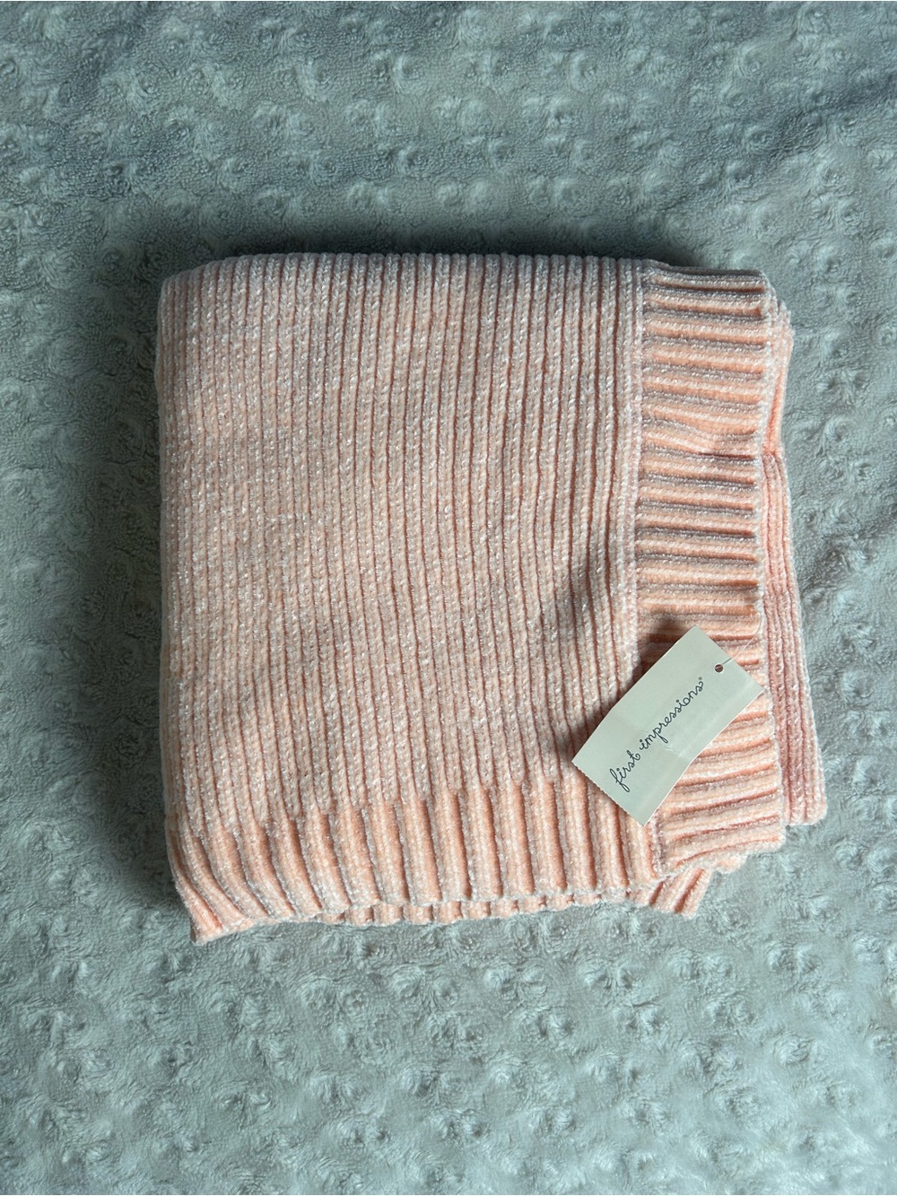 First Impressions Iced Peach Chenille Baby Blanket Soft Sweater Knit Lovey